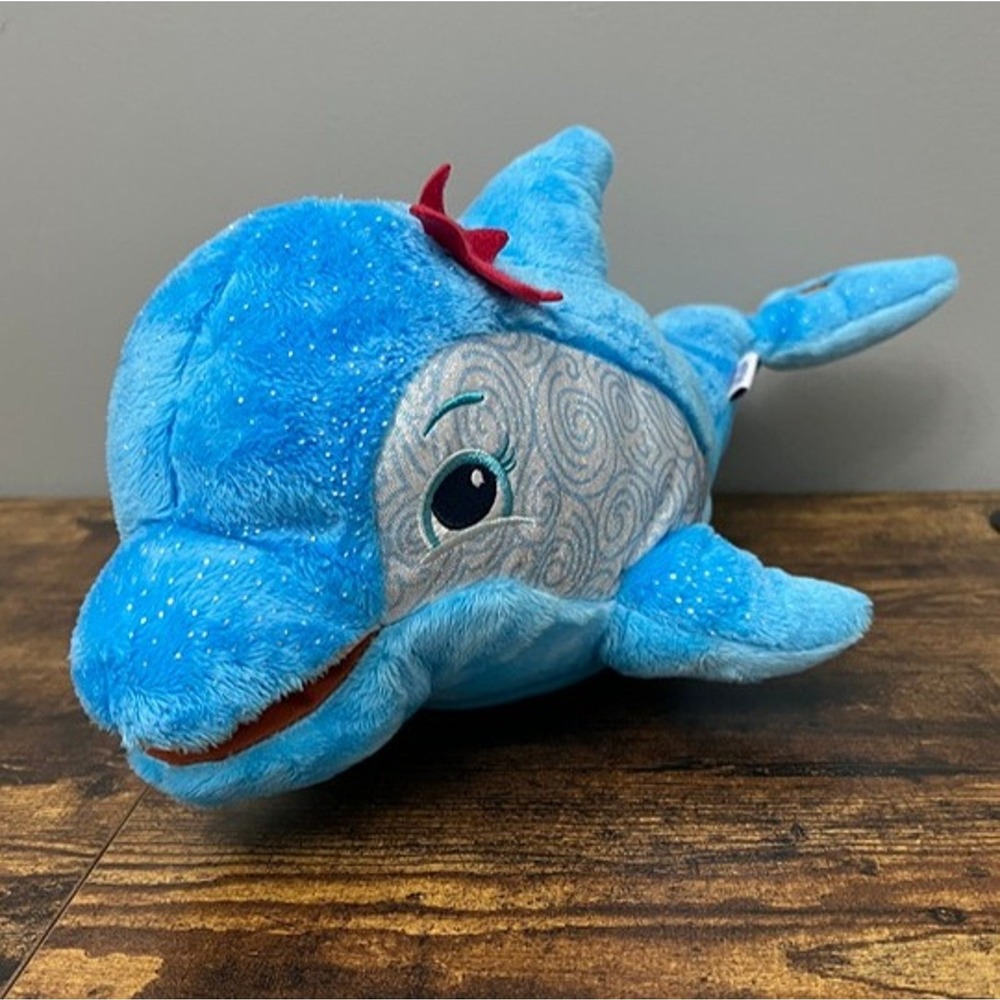 Go Bright Ahead Blue Dolphin Plush Starfish Silver Swirl Glitter Stuffed Animal